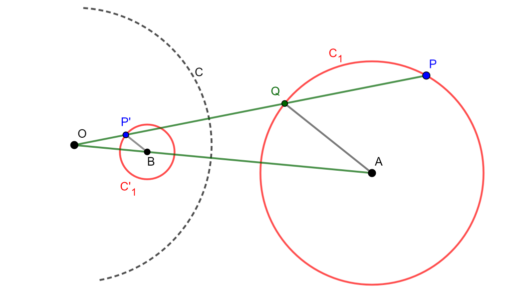 Inversión respecto a una circunferencia no Concéntrica con C(O,r).